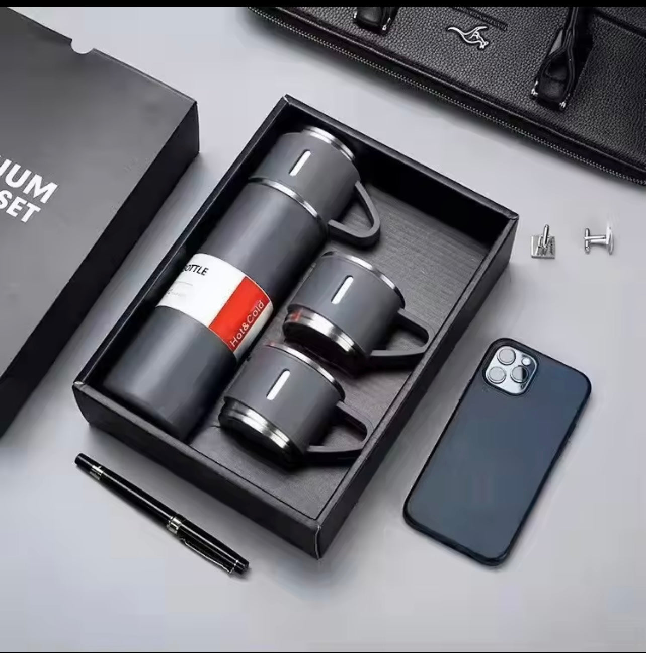 Termoes de acero inoxidable 16.9 fl oz/16.9oz botella aislada al vacío con taza para café bebida caliente y botella de agua fría